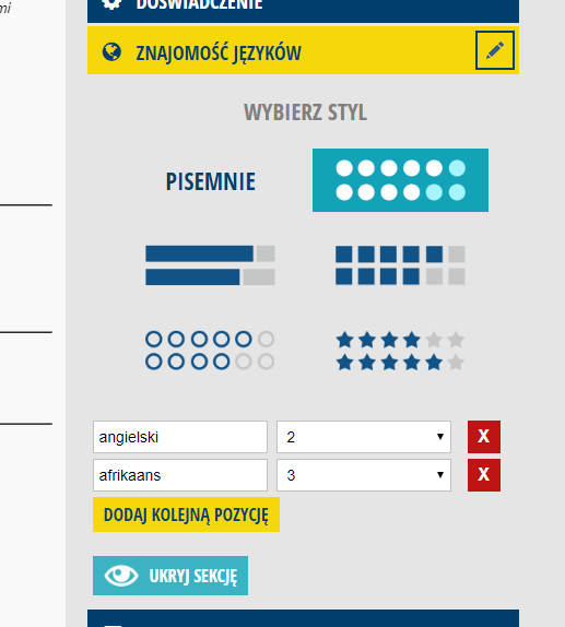 jezyki w cv
