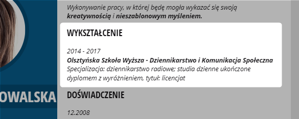 wyksztalcenie w cv