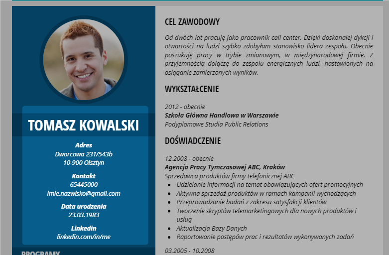 dane personalne w cv