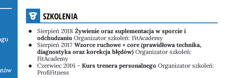 szkolenia w cv instruktora