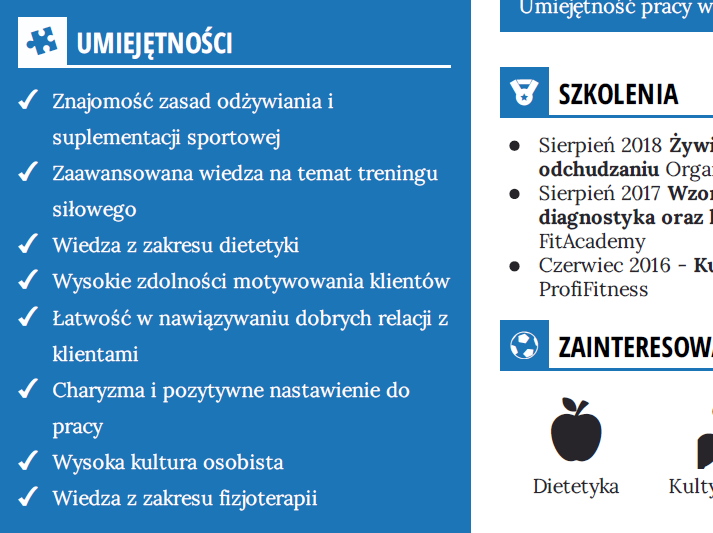 umiejetnosci w cv trenera osobistego