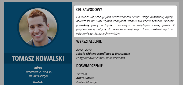 cel zawodowy we wzorze curriculum vitae